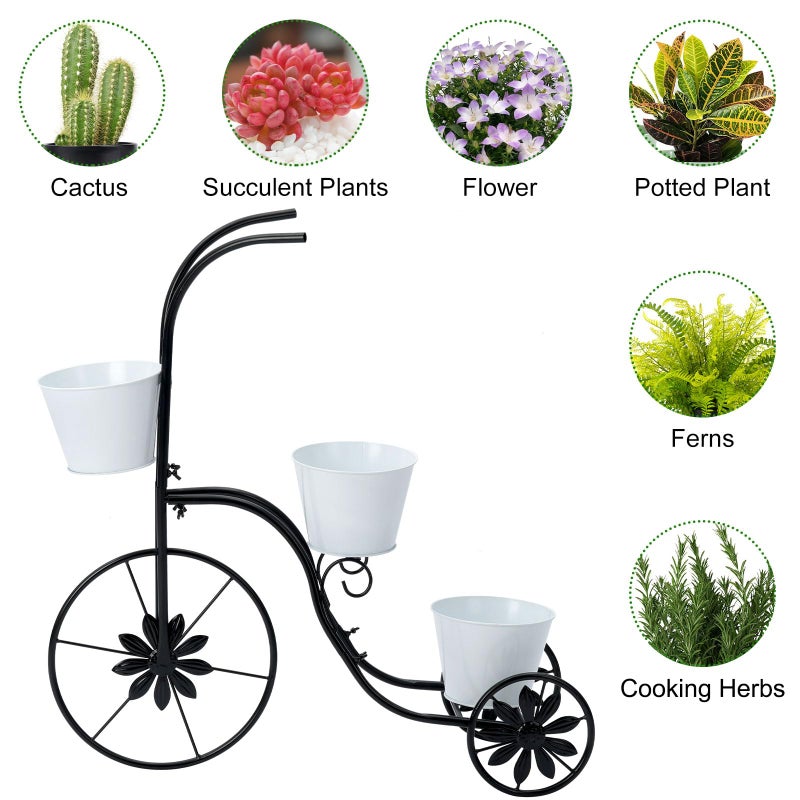 BAYN Bicycle Planter Stand, Metal Flower Pot Cart Holder Tricycle Planter with 3 Plant Bucket Outdoor Decorative for Patio, Deck, Garden or Lawn - Image 5