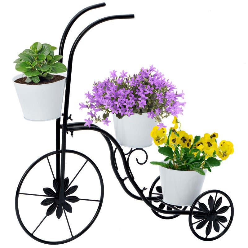 BAYN Bicycle Planter Stand, Metal Flower Pot Cart Holder Tricycle Planter with 3 Plant Bucket Outdoor Decorative for Patio, Deck, Garden or Lawn - Image 2