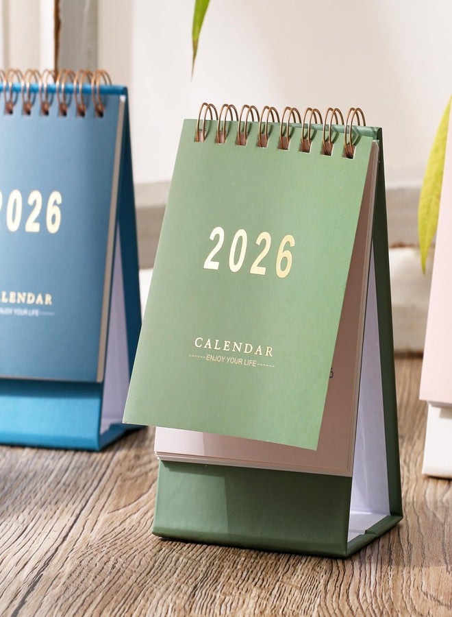تقويم مكتبي صغير 2026-2027، من يناير 2026 إلى يونيو 2027، تقويم مكتبي صغير قابل للطي - تقويم شهري لعام 2026 - ورق سميك، تجليد حلزوني مزدوج للمنزل أو المكتب (أخضر) - Image 4