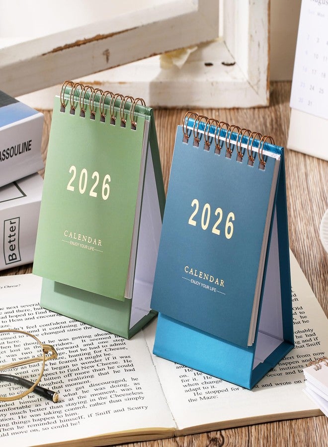 تقويم مكتبي صغير 2026-2027، من يناير 2026 إلى يونيو 2027، تقويم مكتبي صغير قابل للطي - تقويم شهري لعام 2026 - ورق سميك، تجليد حلزوني مزدوج للمنزل أو المكتب (أخضر) - Image 5