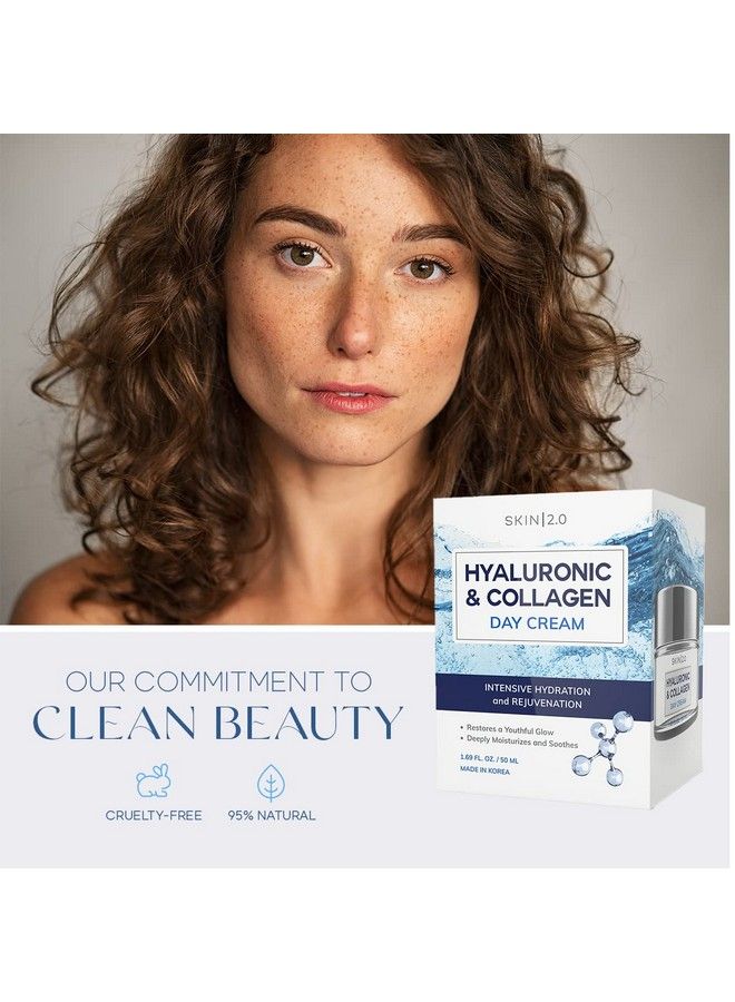 Skin 2.0 مرطب يومي للوجه بحمض الهيالورونيك والكولاجين لترطيب يدوم طويلاً ومضاد للشيخوخة وكريم نهاري لشد البشرة خالي من القسوة للعناية بالبشرة لجميع أنواع البشرة 1.69 أونصة سائلة - Image 4