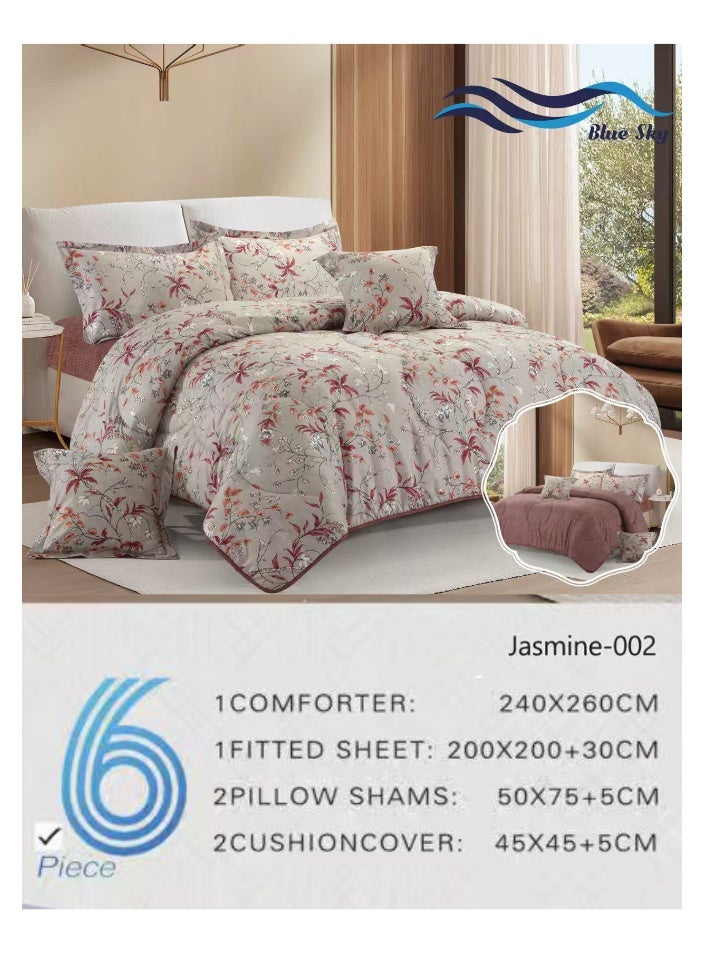 Blue Sky Luxurious Double bedspread made of 100% microfiber, reversible bed cover, double-filled duvet cover set, 6-piece sleeping set (filled duvet cover + fitted sheet + pillowcase + pillowcase). Bedspread measures 260 x 240 cm and duvet covers measure 200x200 cm (colors same as the picture) - Image 3