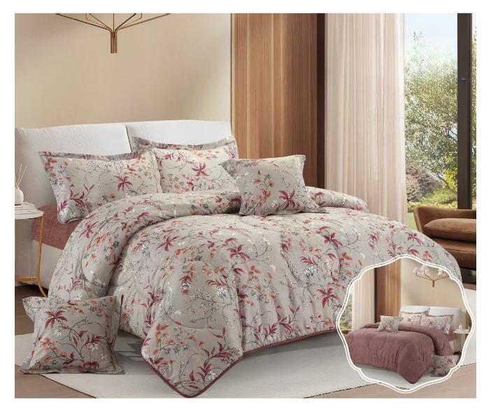 بلو سكاي مفرش سرير نفرين فخم من المايكروفايبر 100% ، غطاء سرير ، قابل للإستخدام على الوجهين، طقم مفارش بحشوة دبل  ، طقم نوم يتكون من 6 قطع ( مفرش بحشوة + شرشف مطاط للمرتبة + واقي مخدة + كيس مخدة + وسادة مربعة + كيس للوسادة المربعة  ) مقاس المفرش 240X260 سم ومقاس المغاط 200x200 سم ( اللون نفس الصورة) - Image 1