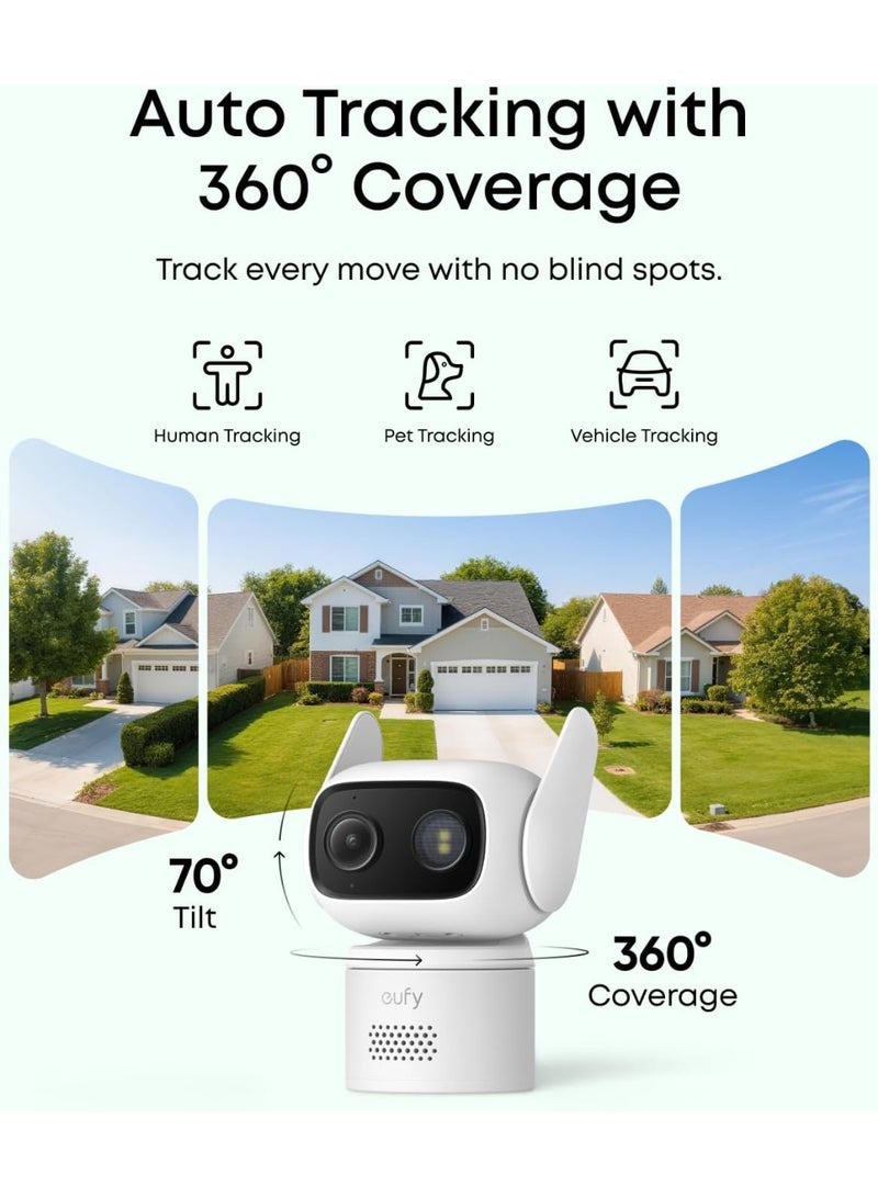 eufy Wired Cam C31 2-Pack, 360° Coverage with Pan and Tilt, Indoor and Outdoor, Dual Antenna, Color Night Vision, Local Storage, No Monthly Fee, AI Human/Vehicle/Pet/Cry Detection, 24/7 Recording - Image 2