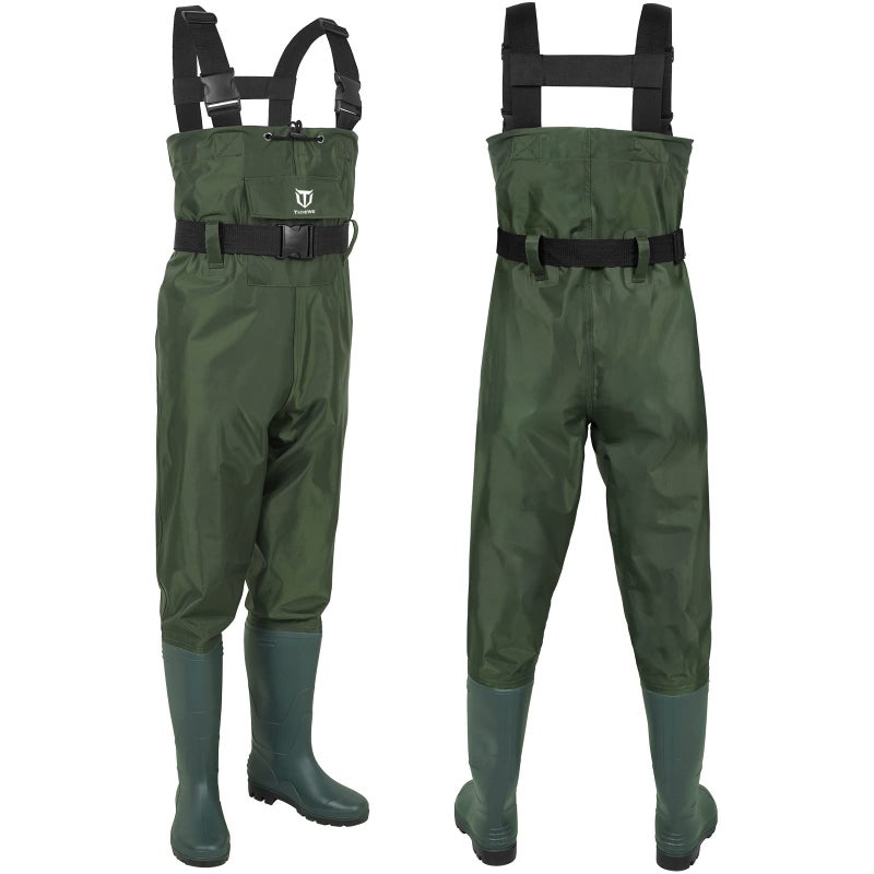 TIDEWE Bootfoot Chest Wader, 2-Ply Nylon/PVC Waterproof Fishing & Hunting Waders with Boot Hanger for Men and Women Green Size 10 - Image 2