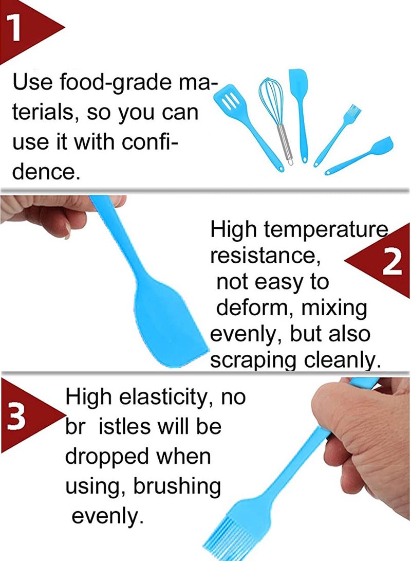 ISHWAZ Silicone Kitchen And Bakeware Utensil Set Of 5Pcs For Cooking, Baking, BBQ, Mixing And Serving, Set Has Scraper Turner, Whisk, Small And Big Spatula, Oil And Baking Brush, Nonstick Utensil Set - Image 2