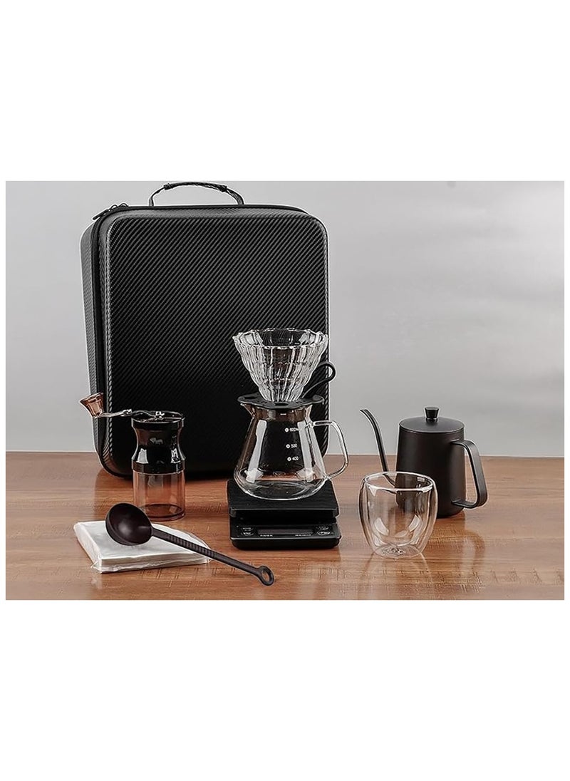 Denx DENX V60 Coffee Kit | Pour Over Coffee Maker | Includes Coffee Scale, Glass Dripper, Hand Mill, Pour Pot, Paper Filter, and Double Mugs  - Image 5