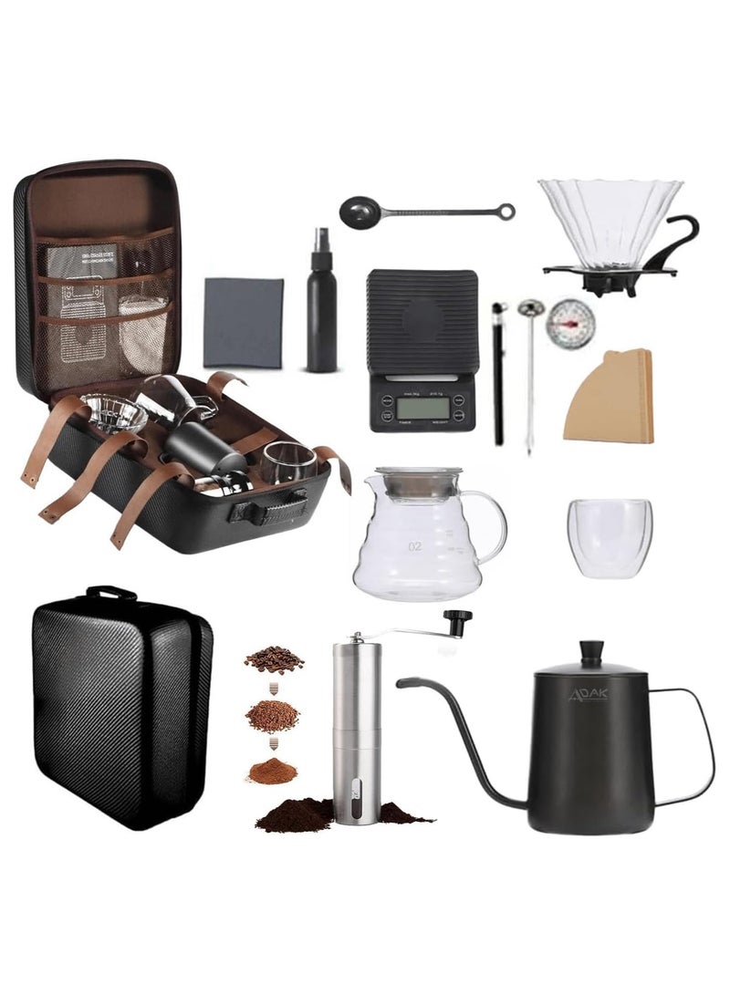 ADAK 15 in 1 | V60 Coffee Kit | Pour Over Coffee Maker | Includes Coffee Scale, Glass Dripper, Hand Mill, Pour Pot, Paper Filter, and Double Mugs - Image 2