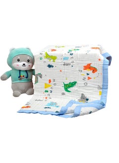 MOM'S HOME Moms Home Pure Organic Cotton 6 Layer Muslin Blanket For Baby | Ultra-Soft Swaddling Towel For Newborns And Toddlers |100 X100 Cm | 0-3 Years (Dinopark)  - Image 1
