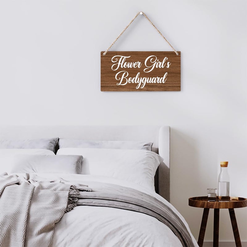 BELLOWDEER Flower Girl's Bodyguard Sign  Ring Bearer Sign  Rustic Wedding Signs Wedding Decor Weddings Stuff Engagement Decorations 12x6 Inches (Brown) - Image 5