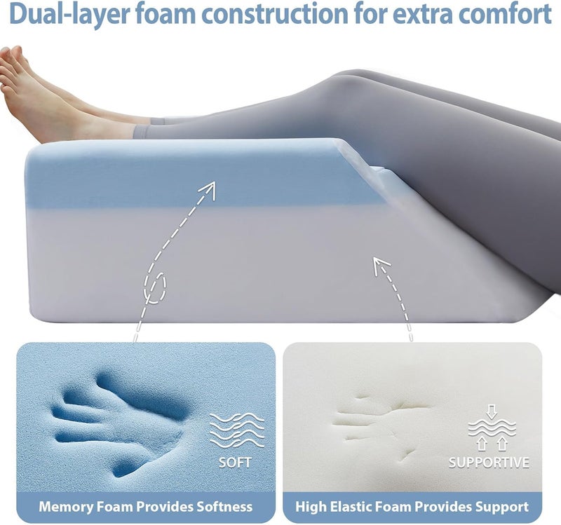 HUEIFY Leg Elevation Pillow for Blood Circulation After Surgery Swelling, Wedge Pillow for Legs Pain Relief, Foot & Ankle Injury, Rest & Sleeping, 8" Memory Foam Leg Pillow - Image 2