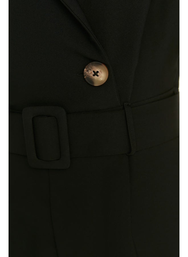 trendyol Black Belted Ribbed Collar Mini Woven Jumpsuit TWOSS19WX0112 - Image 2
