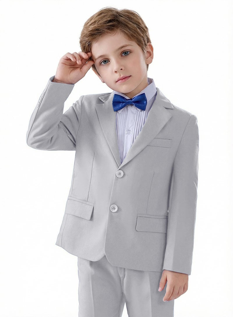 SaiLiiny Boys Blazer Slim Suit Coat with Lapel Formal Classic Suits Two-Button Jacket for Kids Size 2 Gray - Image 2