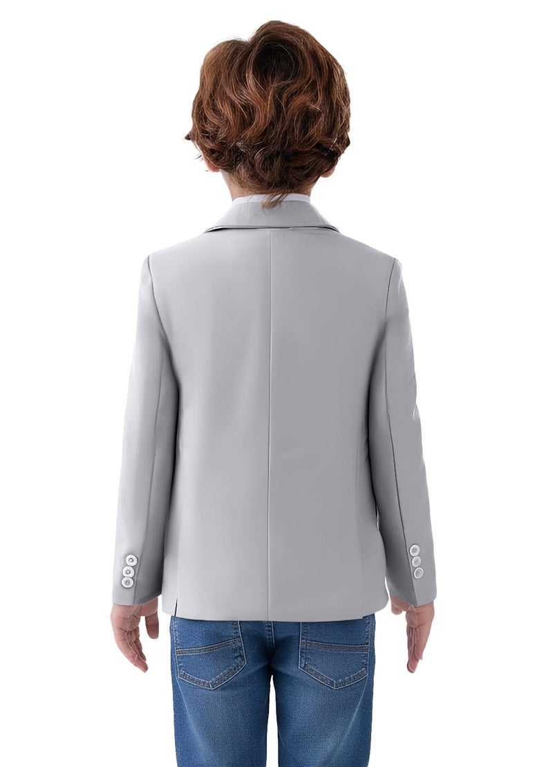 SaiLiiny Boys Blazer Slim Suit Coat with Lapel Formal Classic Suits Two-Button Jacket for Kids Size 2 Gray - Image 3