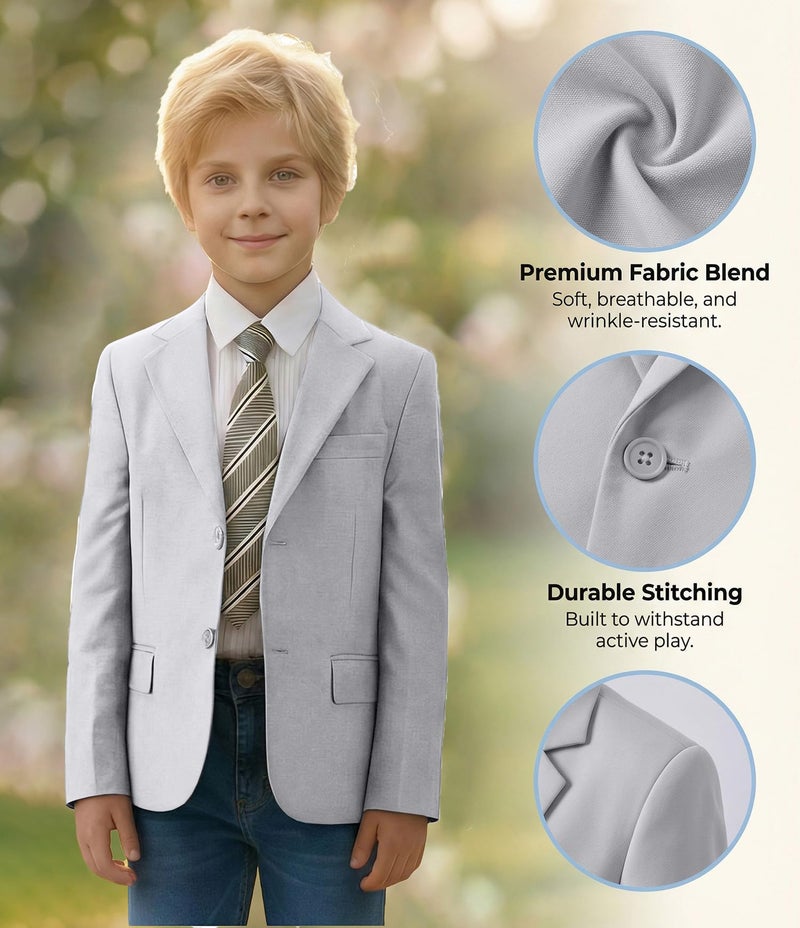 SaiLiiny Boys Blazer Slim Suit Coat with Lapel Formal Classic Suits Two-Button Jacket for Kids Size 2 Gray - Image 4