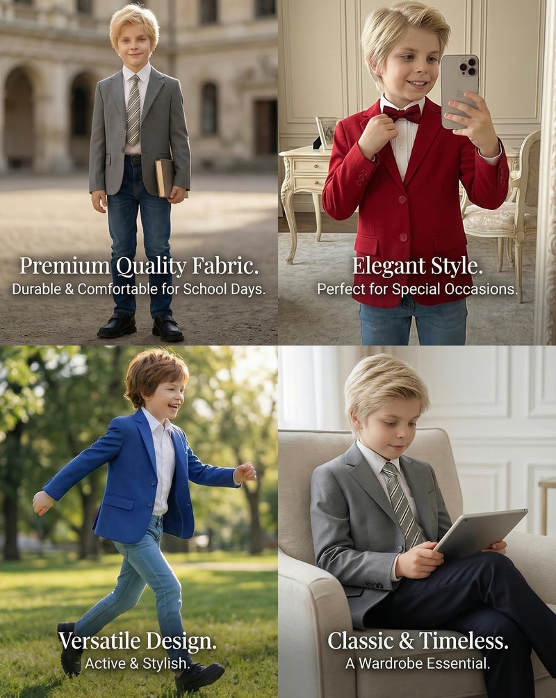 SaiLiiny Boys Blazer Slim Suit Coat with Lapel Formal Classic Suits Two-Button Jacket for Kids Size 2 Gray - Image 5