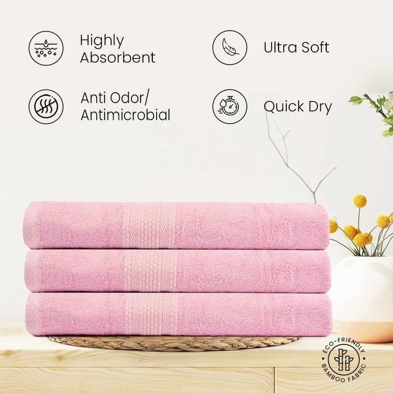 BePlush Bamboo Towels for Bath Large Size Ultra Soft Highly Absorbent Quick Dry Anti Bacterial Bamboo Bath Towel for Men Women 450 GSM 27 x 55 Inches 1 Pink - Image 5