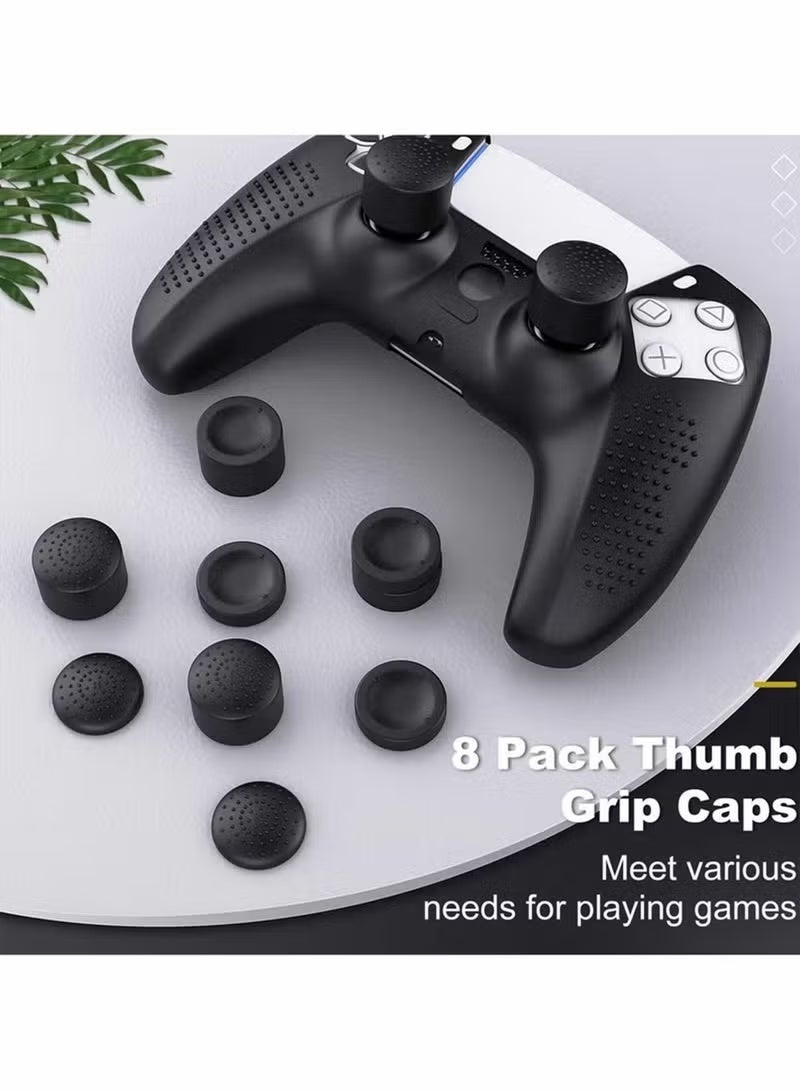 اتش بي ار تي حافظة سيليكون ليد PS5، مجموعة غطاء حماية + 8 أغطية أزرار التحكم، غطاء جل ناعم مضاد للانزلاق ليد بلاي ستيشن 5 لاسلكي، ملحقات ألعاب فيديو (أسود) - Image 2