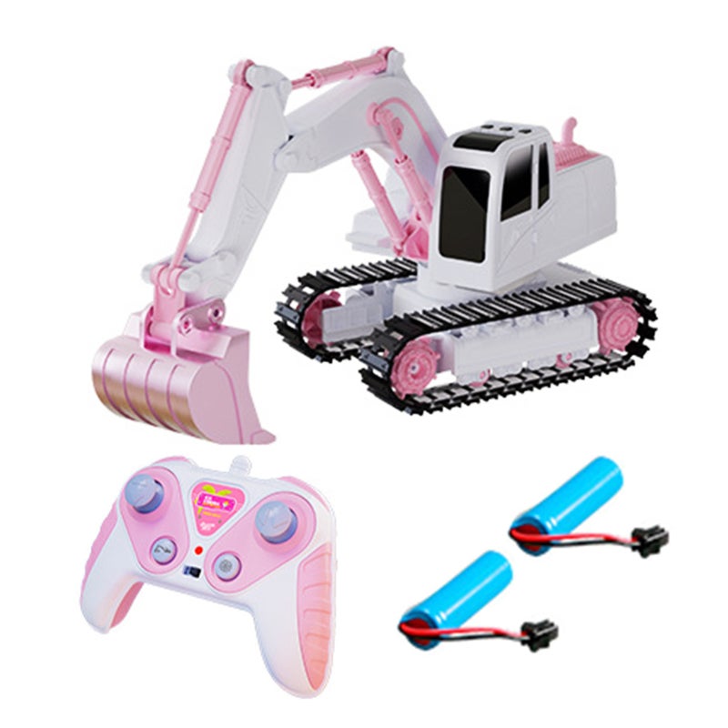 Pink Remote Control Excavator - Premium Alloy Durable Construction, Realistic Lights Sound Movements, 3.7V 500mAh Battery Extended Playtime for Kids Aged 3 And Up, Imaginative Construction Play - Image 2