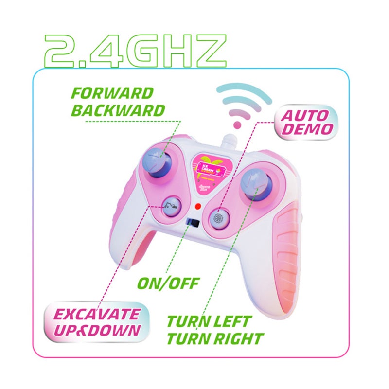 Pink Remote Control Excavator - Premium Alloy Durable Construction, Realistic Lights Sound Movements, 3.7V 500mAh Battery Extended Playtime for Kids Aged 3 And Up, Imaginative Construction Play - Image 5