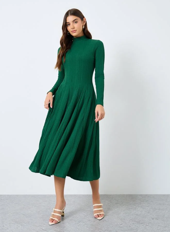 Styli Styli Textured Long Sleeves A-Line Midi Dress