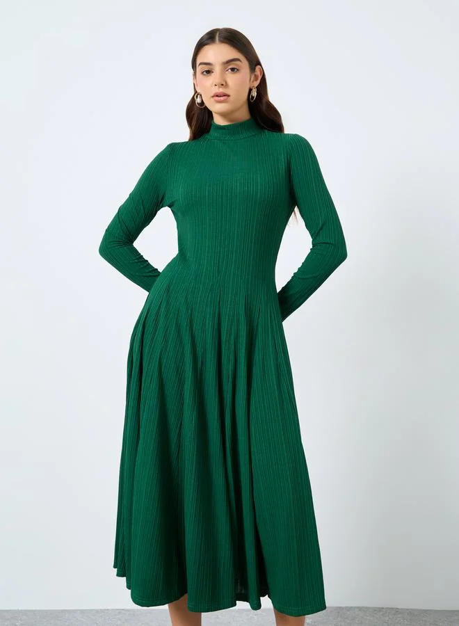 Styli Styli Textured Long Sleeves A-Line Midi Dress