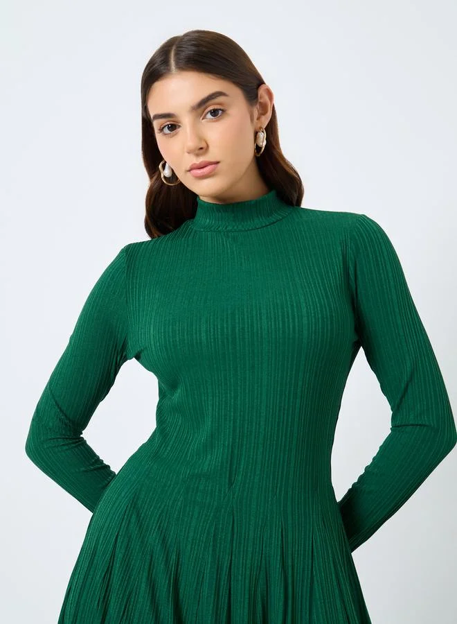 Styli Styli Textured Long Sleeves A-Line Midi Dress