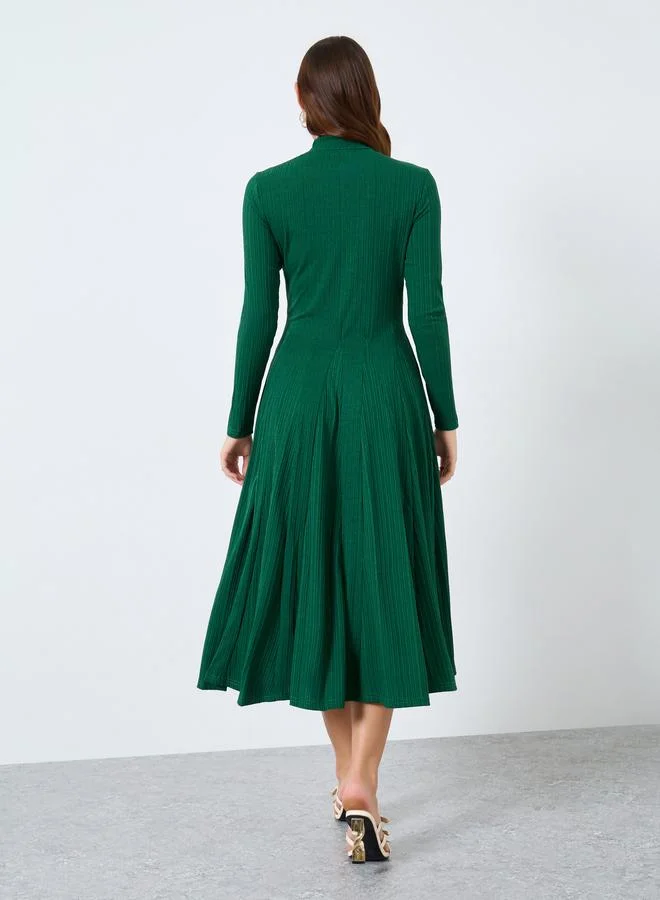 Styli Styli Textured Long Sleeves A-Line Midi Dress