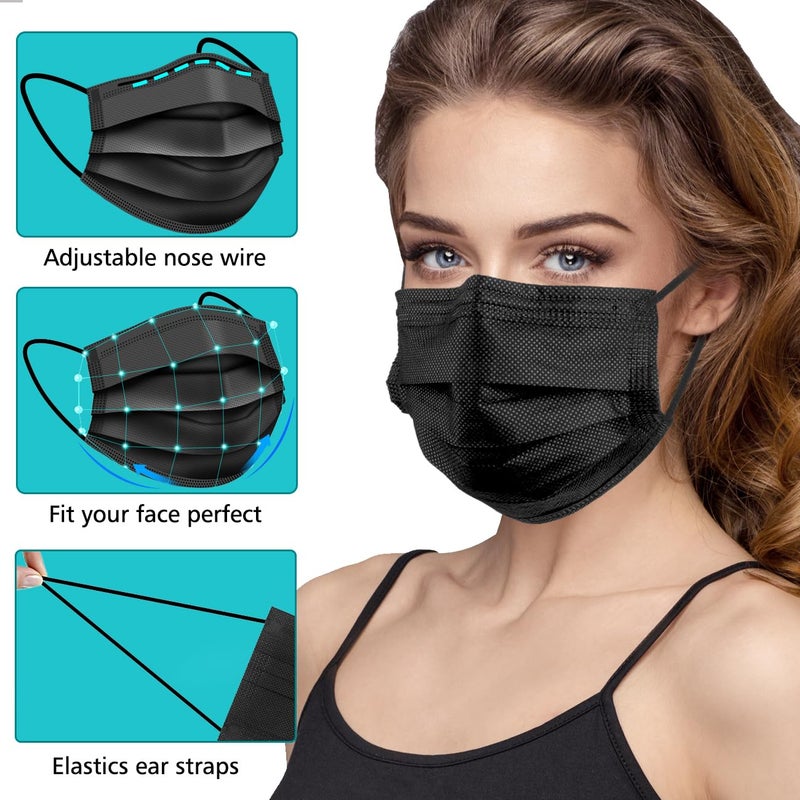 ZTANPS 100 PCS Disposable Face Masks, Black Masks, 3 Ply Protection Disposable Face Masks - Image 3
