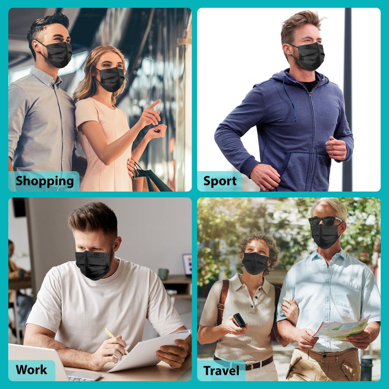 ZTANPS 100 PCS Disposable Face Masks, Black Masks, 3 Ply Protection Disposable Face Masks - Image 5