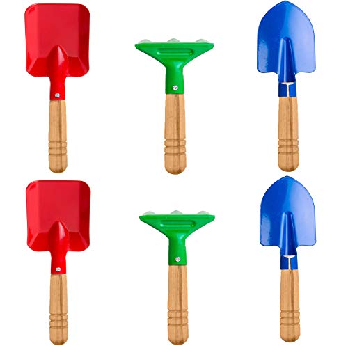 Delphinus Kids Gardening Tool Set, 6PCS Gardening Tools for Kids Metal with Sturdy Wooden Handle Safe Gardening Tools 8" Children Beach Sandbox Toy - Image 1