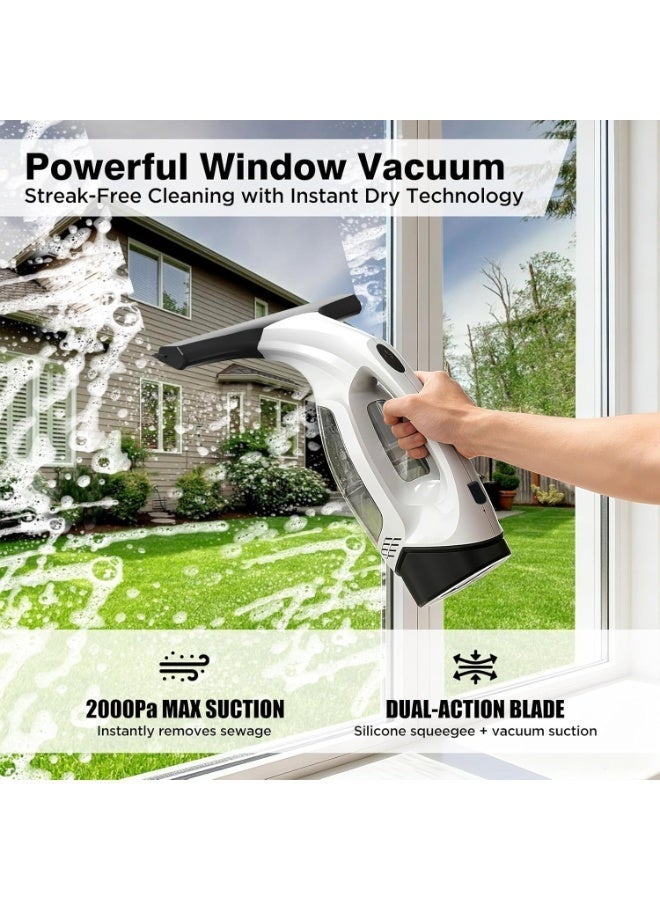 KORAX Window Vacuum Squeegee Cordless, 2000Pa Electric Window Cleaner Tool with 2200mAh & 150ml Water Collection Tank, Window Cleaning Kit Shower Squeegee for Glass Doors, Windows, Mirrors, Car (White) - Image 5