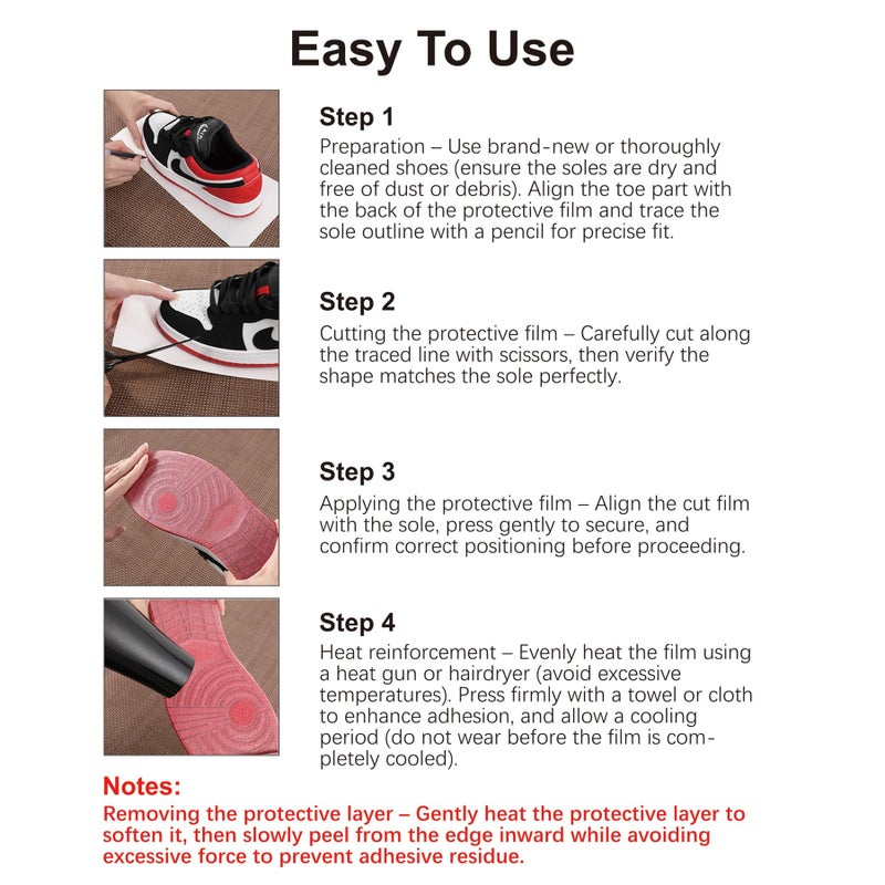 Satisfounder Shoe Sole Protector for Sneakers, 4 Pcs 13.8 * 5.9 Inch Clear Shoe Bottom Protector for Air Force 1, Red Bottom Heels, Dress Shoes, etc.(4 Pcs) - Image 4