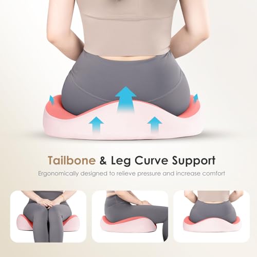 FLORICH Lumbar Support Pillow and Car Seat Cushion for Driving Car Office Chair, Memory Foam Back Support Pillow and Office Seat Chair Cushion for Sciatica Pain Relief - Pink - Image 3