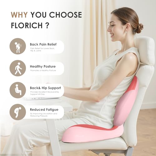 FLORICH Lumbar Support Pillow and Car Seat Cushion for Driving Car Office Chair, Memory Foam Back Support Pillow and Office Seat Chair Cushion for Sciatica Pain Relief - Pink - Image 5