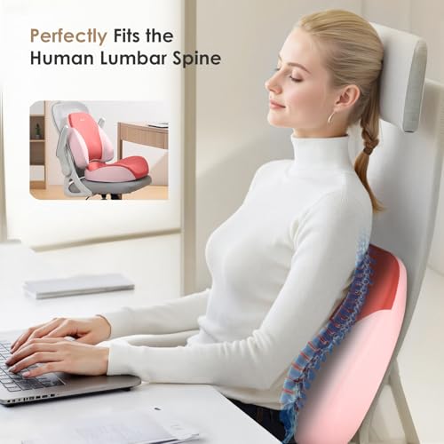 FLORICH Lumbar Support Pillow and Car Seat Cushion for Driving Car Office Chair, Memory Foam Back Support Pillow and Office Seat Chair Cushion for Sciatica Pain Relief - Pink - Image 4