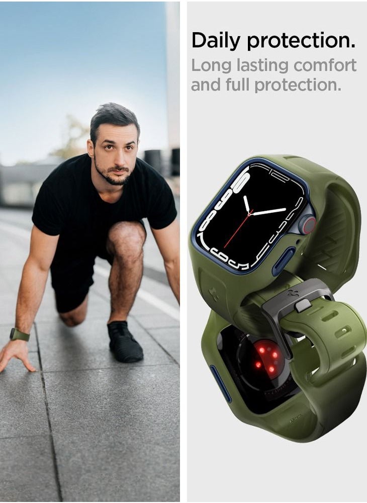 Spigen Liquid Air Pro Case Cover For Apple Watch Series 8 /7 (45mm) With Band - Moss Green  - Image 3