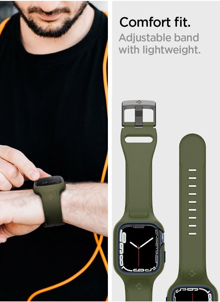 Spigen Liquid Air Pro Case Cover For Apple Watch Series 8 /7 (45mm) With Band - Moss Green  - Image 4