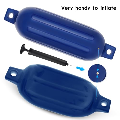 VEITHI Boat Fenders 4 Pack, Ribbed Twin Eyes Vinyl Boat Fenders Bumpers, Boat Bumpers for Docking Come with Ropes Needles and Pump to Inflate, Small Bumpers of Boats 4.5 x 16 inch Navy - Image 4
