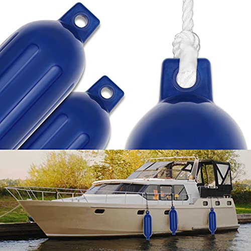 VEITHI Boat Fenders 4 Pack, Ribbed Twin Eyes Vinyl Boat Fenders Bumpers, Boat Bumpers for Docking Come with Ropes Needles and Pump to Inflate, Small Bumpers of Boats 4.5 x 16 inch Navy - Image 2