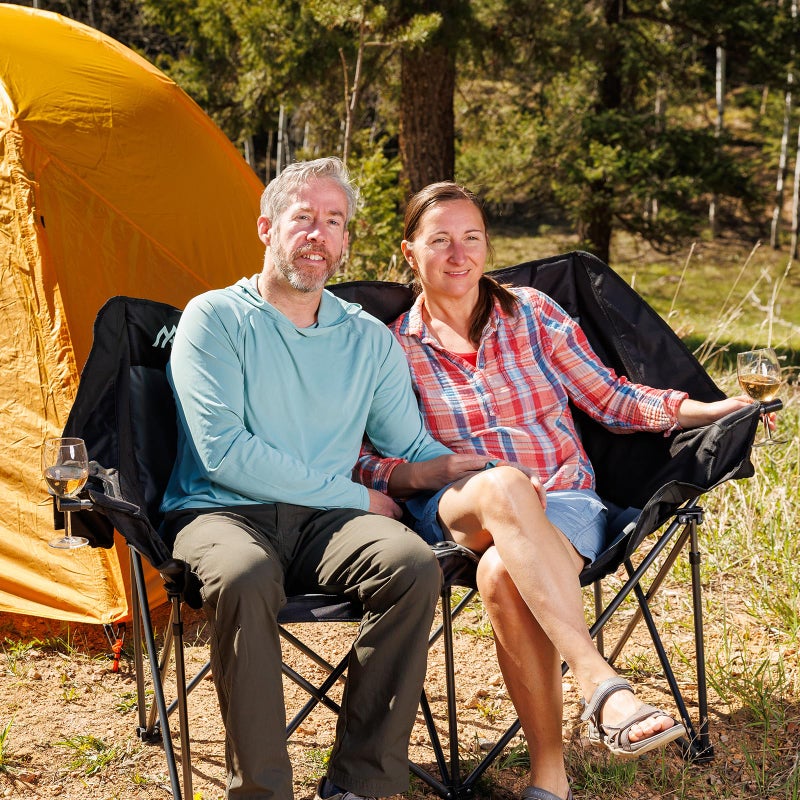 Huskfirm 2 Person Camping Chair Oversized Loveseat Camping Chair Double Camping Chairs for Adults Heavy Duty Camping Couch Black Outdoor Folding Chair Portable Patio Lawn Chair - Image 2