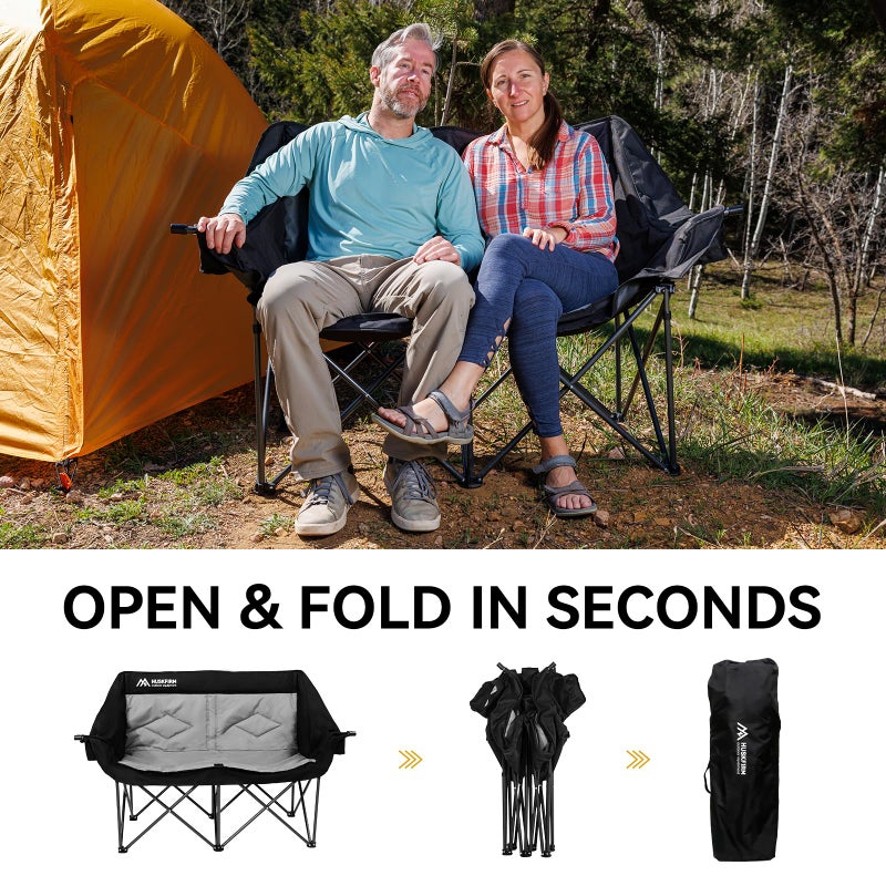Huskfirm 2 Person Camping Chair Oversized Loveseat Camping Chair Double Camping Chairs for Adults Heavy Duty Camping Couch Black Outdoor Folding Chair Portable Patio Lawn Chair - Image 3