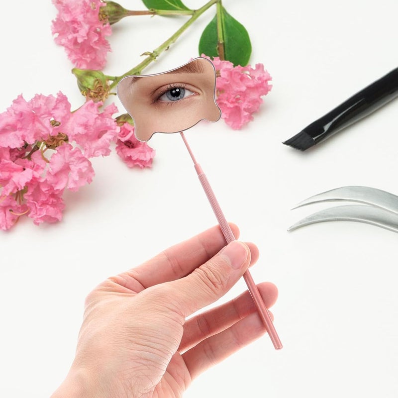 LABRIMP Eyelash Extension Lash Inspection Mirror Stainless Steel Portable Handheld Mirror for Lash Tools Anti-Fog Cat Shape Rose Gold for Beauty and Makeup - Image 2