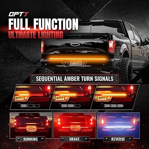 OPT7 48" Redline Parlux Triple Row LED Tailgate Light Bar w/Sequential Amber Turn Signal - Weatherproof Rigid Aluminum Light Strip for Colorado Ranger - Full Function Reverse Brake Running - Image 2