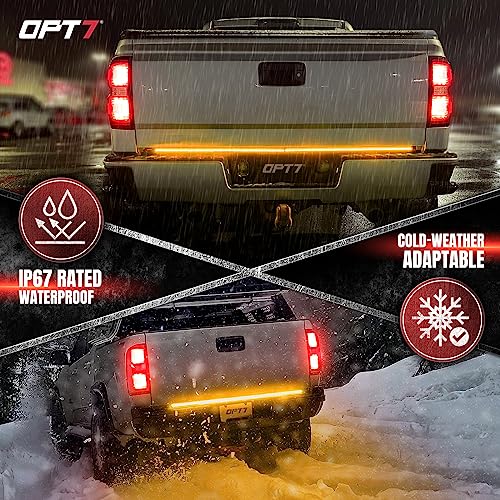OPT7 48" Redline Parlux Triple Row LED Tailgate Light Bar w/Sequential Amber Turn Signal - Weatherproof Rigid Aluminum Light Strip for Colorado Ranger - Full Function Reverse Brake Running - Image 3