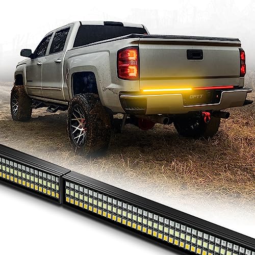 OPT7 48" Redline Parlux Triple Row LED Tailgate Light Bar w/Sequential Amber Turn Signal - Weatherproof Rigid Aluminum Light Strip for Colorado Ranger - Full Function Reverse Brake Running - Image 1
