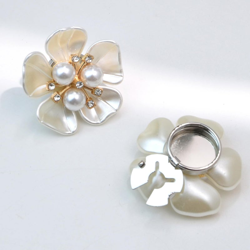 KDUPUP 6 Pcs Crystal Pearl Button Covers Decorative Rhinestone Buttons Covers Pins Detachable Shirt Button Clips Buttons Jewelry Reusable Button Covers for Crafts Sewing DIY (White) - Image 2