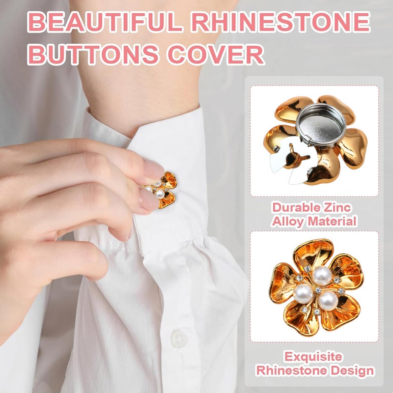 KDUPUP 6 Pcs Crystal Pearl Button Covers Decorative Rhinestone Buttons Covers Pins Detachable Shirt Button Clips Buttons Jewelry Reusable Button Covers for Crafts Sewing DIY (White) - Image 4