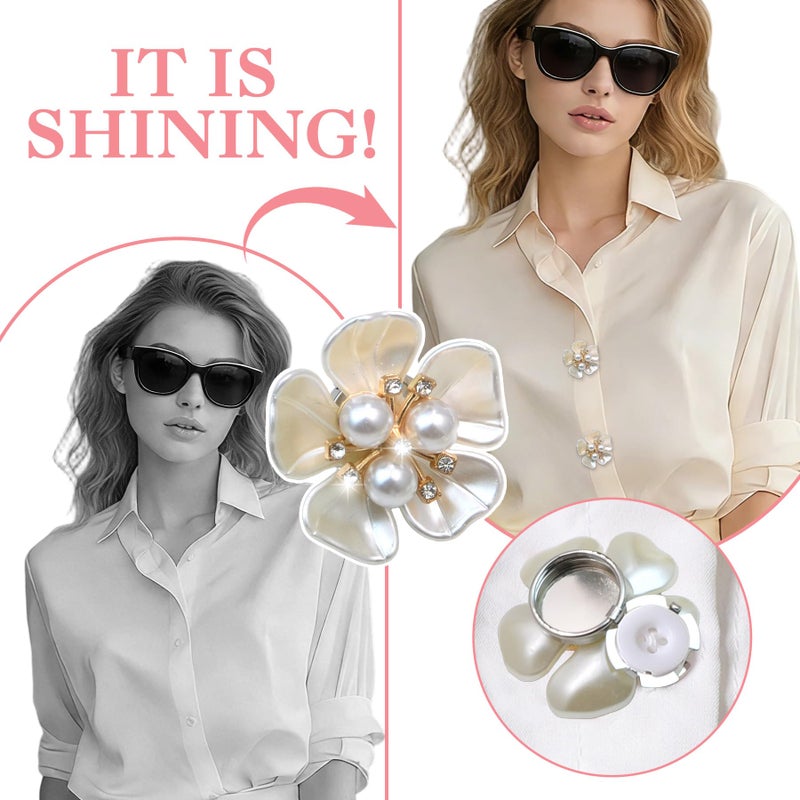 KDUPUP 6 Pcs Crystal Pearl Button Covers Decorative Rhinestone Buttons Covers Pins Detachable Shirt Button Clips Buttons Jewelry Reusable Button Covers for Crafts Sewing DIY (White) - Image 5