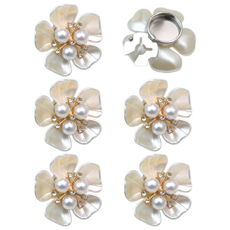 KDUPUP 6 Pcs Crystal Pearl Button Covers Decorative Rhinestone Buttons Covers Pins Detachable Shirt Button Clips Buttons Jewelry Reusable Button Covers for Crafts Sewing DIY (White) - Image 1